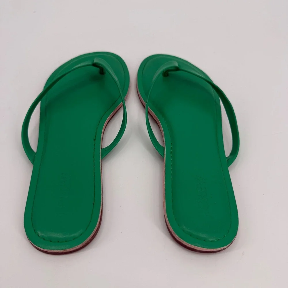 J.Crew Womens Leather Flip Flop Sandals Green Flat Thong Shoes Size 9